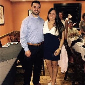 Dress for wedding, white top navy bottom